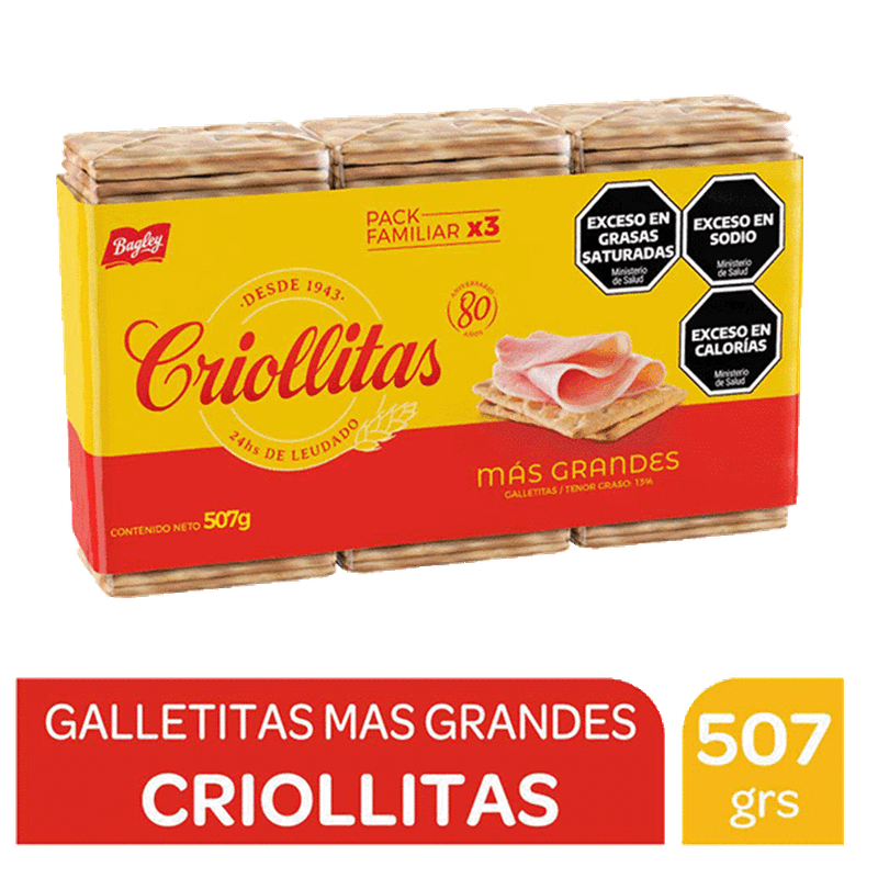Galletitas CRIOLLITAS Mas Grandes Pack3 507g