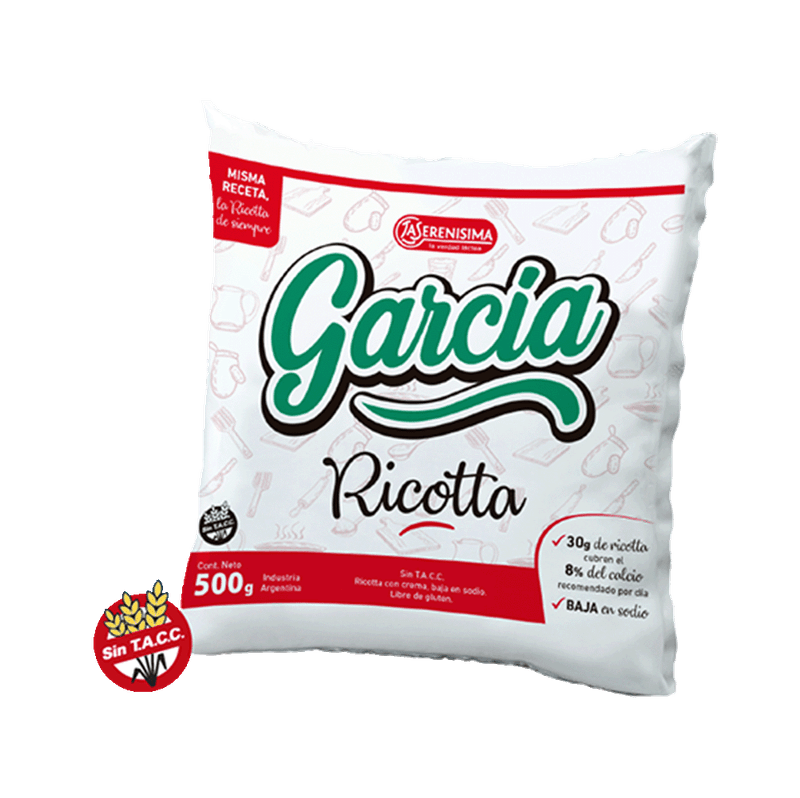 Ricotta GARCIA Entero Bajo Sodio Sachet 500g