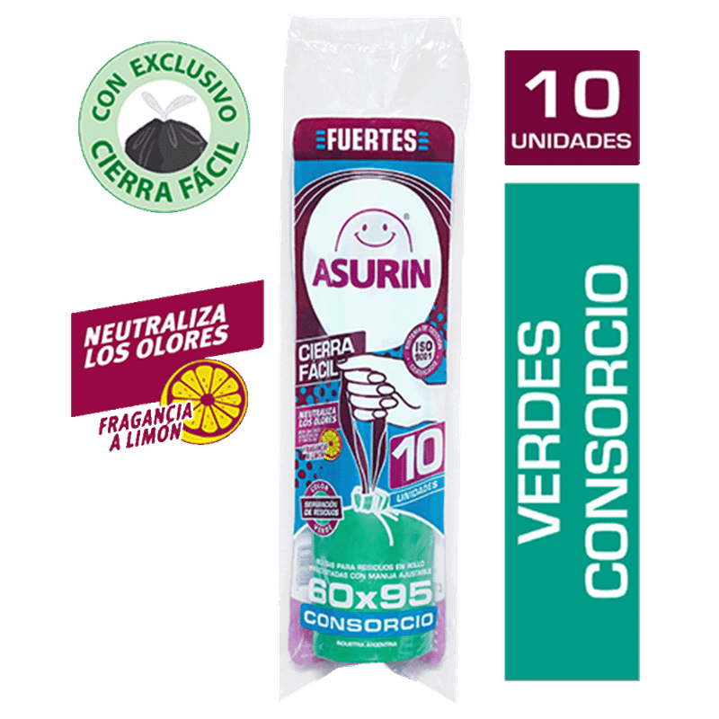 Bolsa Residuos ASURIN Con Cierre Facil Consorcio Verde 60X95 10u