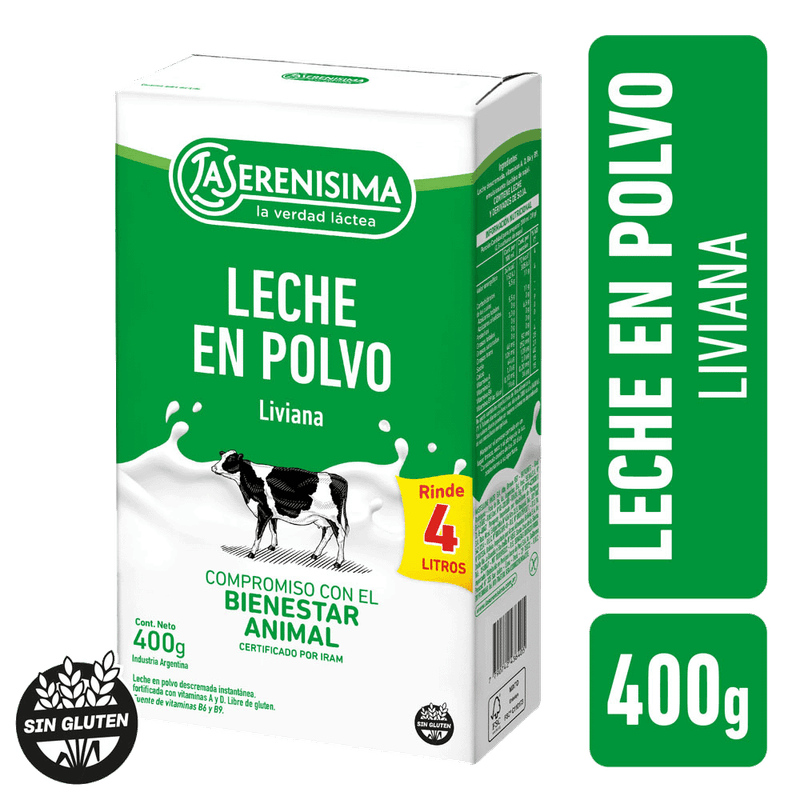 Leche En Polvo LA SERENISIMA Descremada Fort Vit A,D,B9 400g
