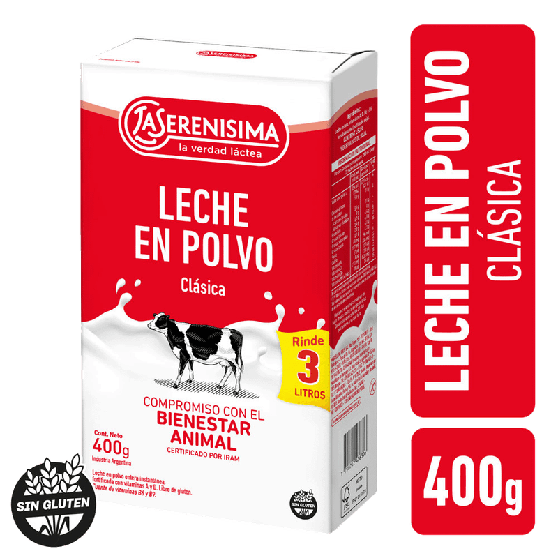 Leche En Polvo LA SERENISIMA Entera Fort Vit A,D,B9 400g