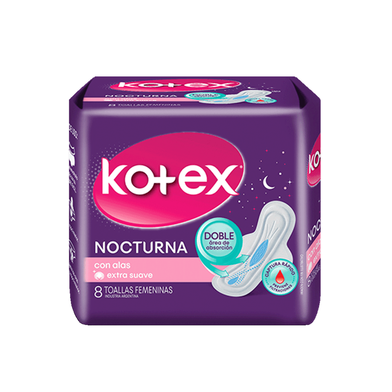 Toallas Femeninas KOTEX Nocturnas Con Alas 8u
