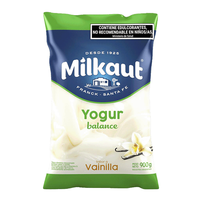 Yogur MILKAUT Descremado Vainilla Sachet 900g