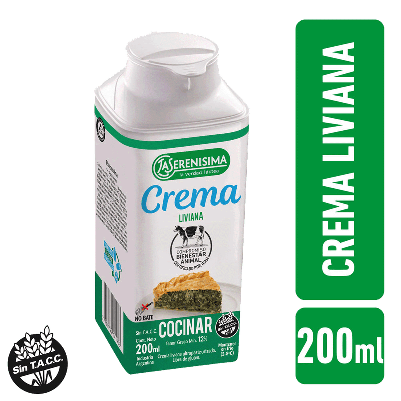 Crema Leche LA SERENISIMA Ideal Para Cocinar Liviana Tetra 200ml