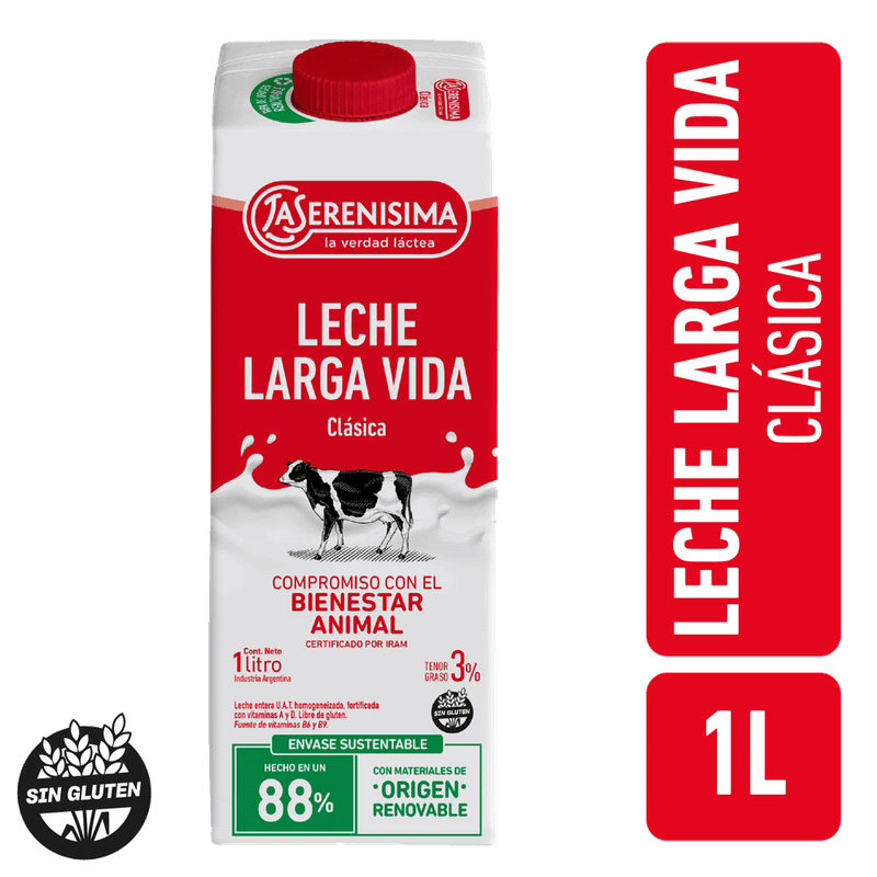 Leche LA SERENISIMA Uat Entera Fortificada 3% Tetra 1l