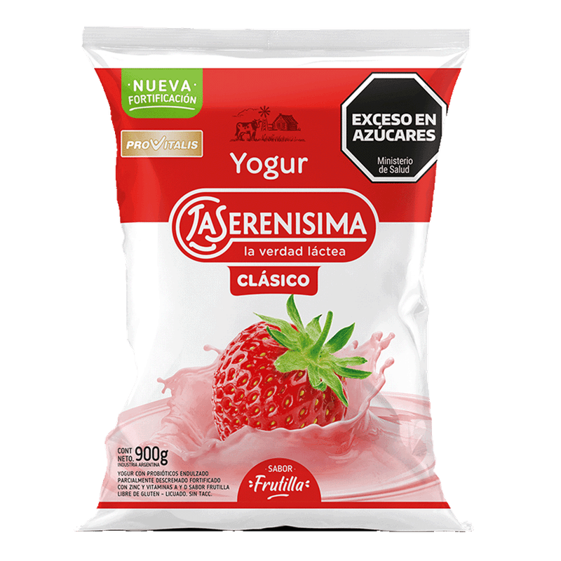 Yogur LA SERENISIMA Clasico Sachet Entero Frutilla 900g