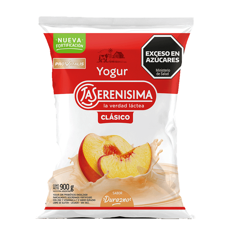 Yogur LA SERENISIMA Sachet Entero Durazno 900g