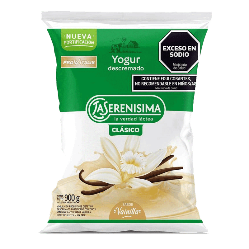 Yogur LA SERENISIMA Sachet Descremado Vainilla 900g