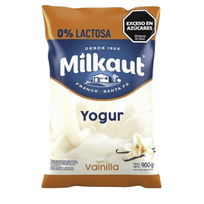 Yogur MILKAUT Descremado Vainilla 0% Lactosa Sachet 900g