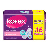 Toallas Femeninas KOTEX Nocturnas Con Alas 16u