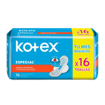 Toallas Femeninas KOTEX Especial Con Alas 16u