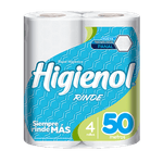 Papel Higienico HIGIENOL Rinde Hoja Simple 50mt 4u