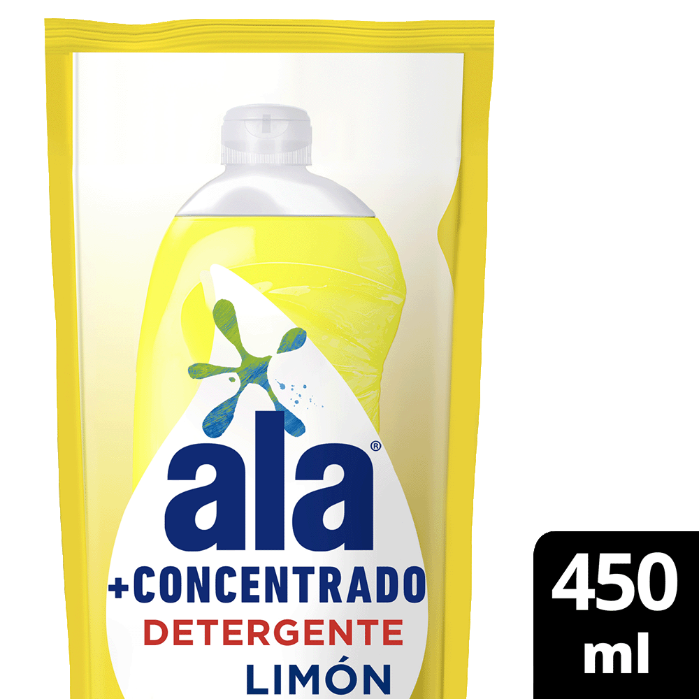 Detergente Líquido Ala + Concentrado Repuesto Limón 450 ml