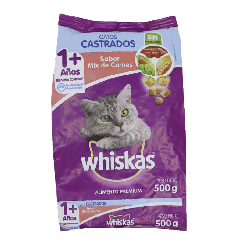 Alimento WHISKA Mix De Carnes Gatos Castrados 500g