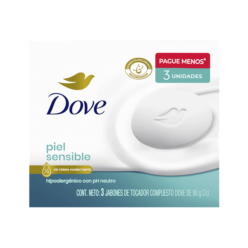 Jabon De Tocador DOVE Piel Sensible Pack3 90g
