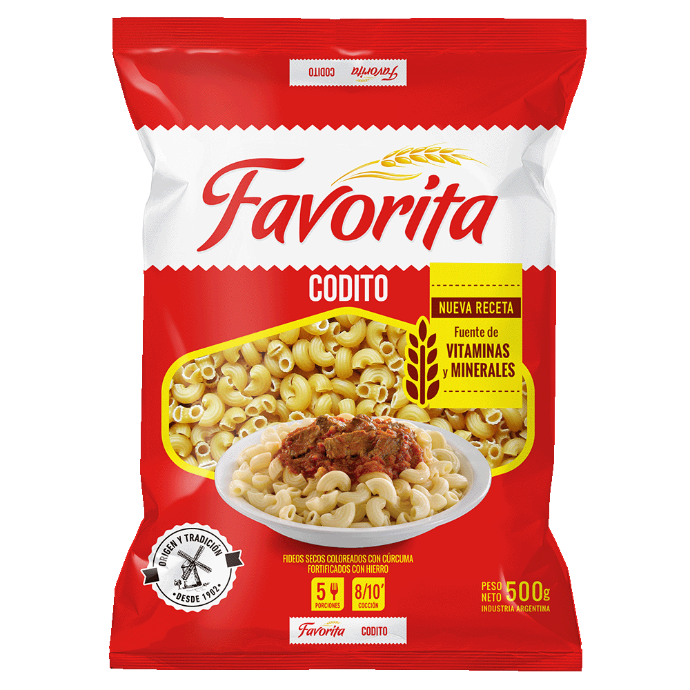 Fideos Coditos Rayados Favorita Fortificado 500 gr