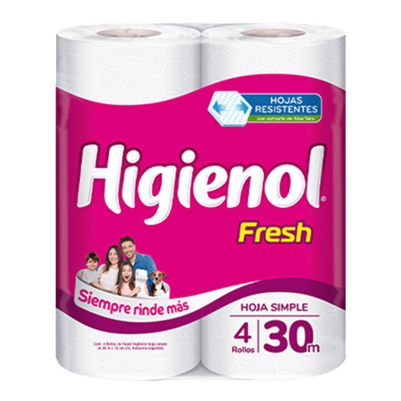 Papel Higienico HIGIENOL Fresh Hoja Simple 30mt 4u