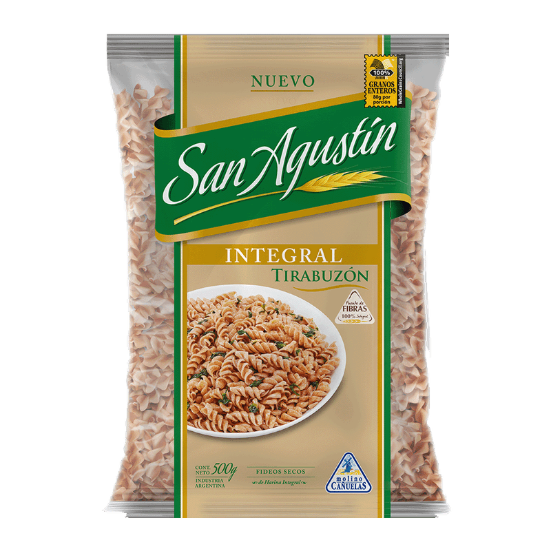 Fideos SAN AGUSTIN Integral Tirabuzon 500g