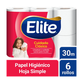 Papel Higienico ELITE Cuidado Clasico Hoja Simple 30mt 6u