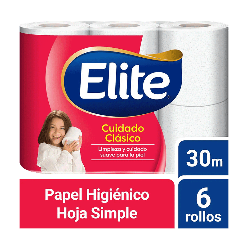 Papel Higienico ELITE Cuidado Clasico Hoja Simple 30mt 6u