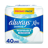 Portectores Diarios ALWAYS Respirables Sin Perfume 40u