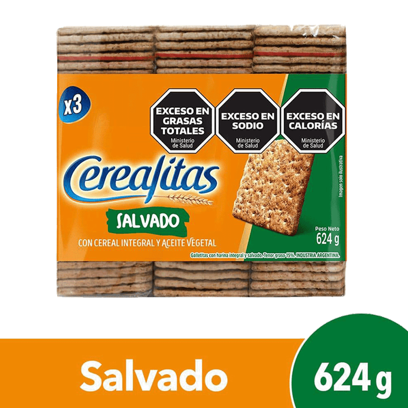 Galletitas CEREALITAS Salvado Tripack 624g