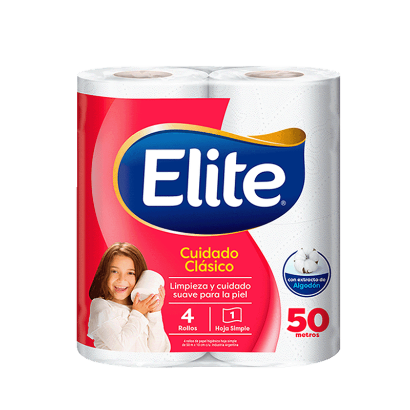 Papel Higienico ELITE Cuidado Clasico Hoja Simple 50mt 4u