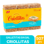 Galletitas CRIOLLITAS Sin Sal Pack3 507g