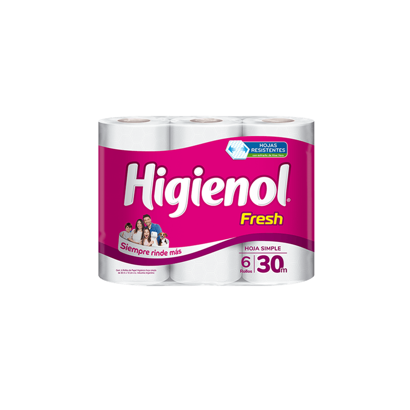 Papel Higienico HIGIENOL Fresh Hoja Simple 30mt 6u