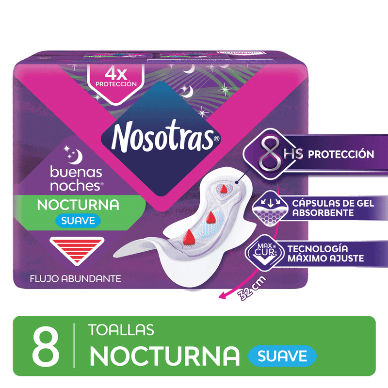 Toallas Femeninas NOSOTRAS Noches Algodon 8u