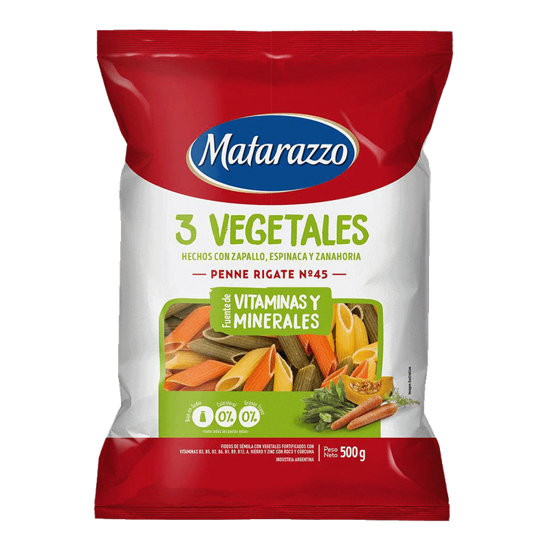 Fideos MATARAZZO Penne Rigate 3Vegetales N°45 500g