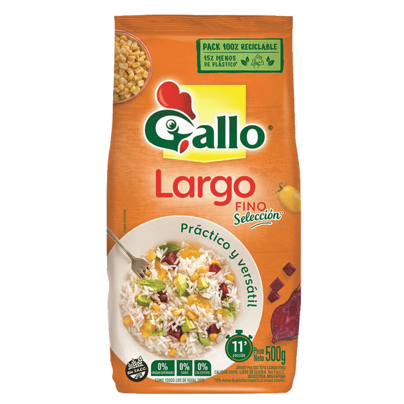 Arroz GALLO ORO Largo Fino Bolsa 500g