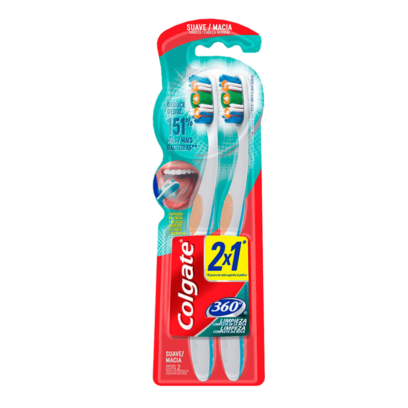 Cepillo Dental COLGATE 360 2x1 Suave 2u